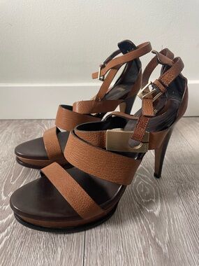 BOSS Hugo Boss Leather Strappy Sandal Stiletto High Heels Brown Italy Size 38 8